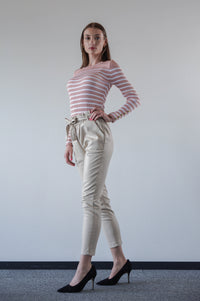 Trousers in vegan leather beige